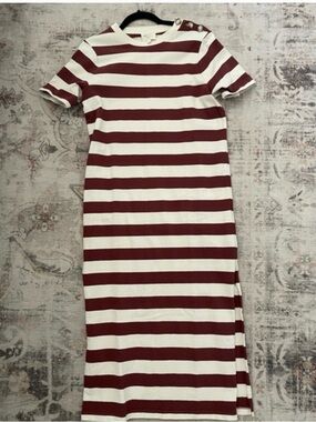 Sezane Burgundy and Cream Striped Midi Dress